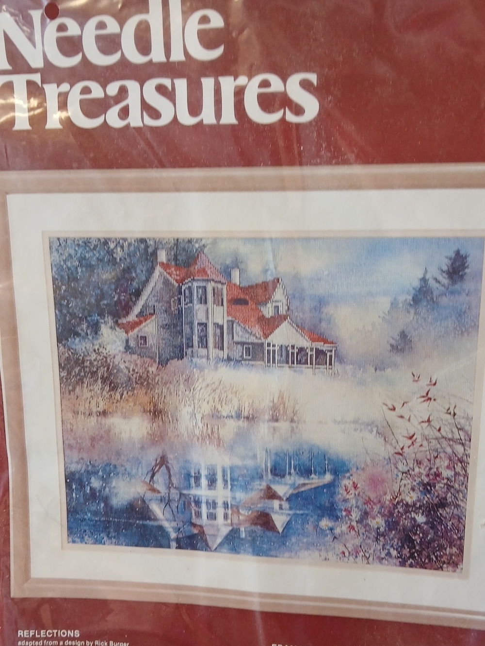 'Reflections' Cross-Stitch Wall Art – Blue & Red Tones